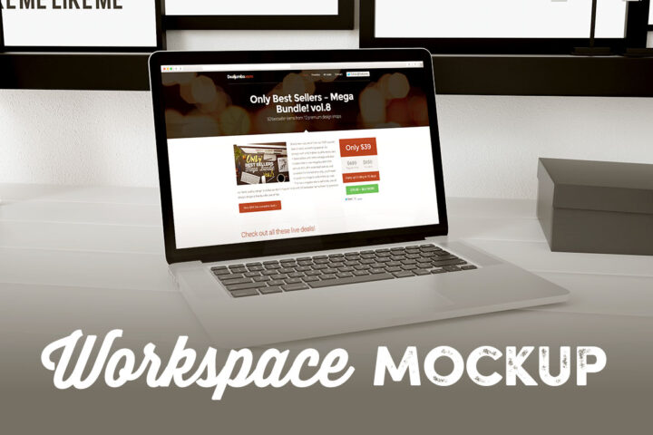 Workspace With MacBook – Mockup Template
