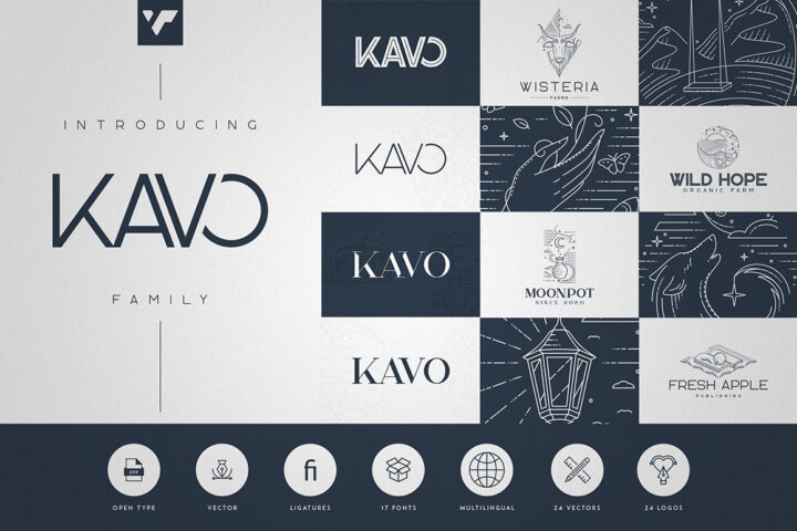 Kavo Family – 17 fonts & 24 logos