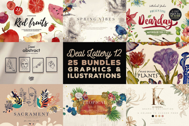 Deal Lottery 12 – 25 Big Graphics Bundles