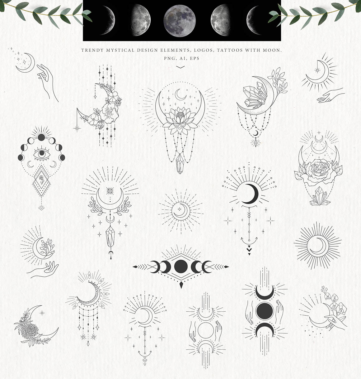 Trendy Floral & Moon Design Bundle - Dealjumbo