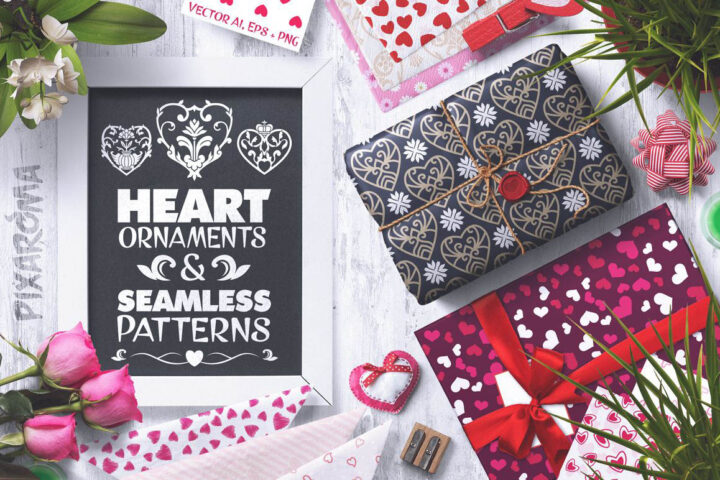 Heart Ornaments & Seamless Patterns