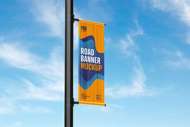 Road Flag Banner – Free Mockup