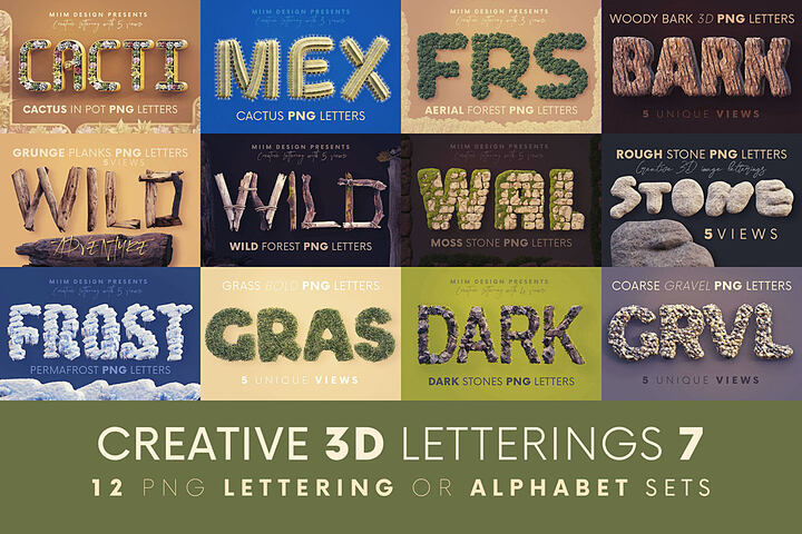 Creative 3D Lettering Bundle 7 – 12 Sets