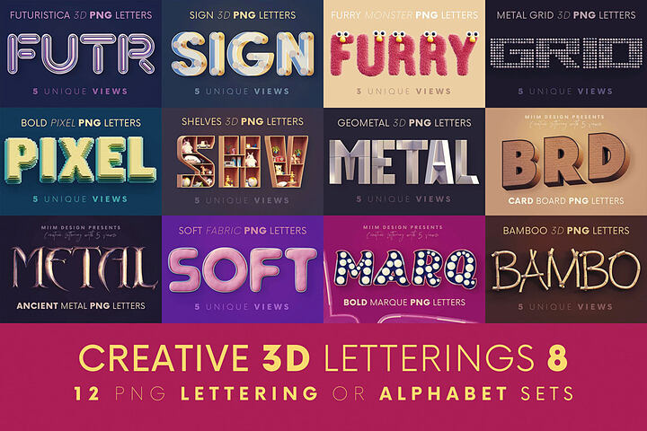 Creative 3D Lettering Bundle 8 – 12 Sets