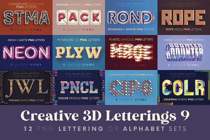 Creative 3D Lettering Bundle 9 – 12 Sets
