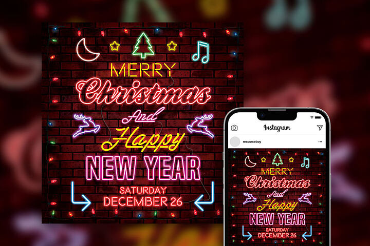 Neon Merry Christmas Party – Free Flyer