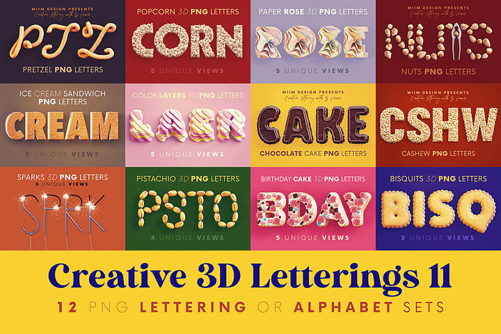 Creative 3D Lettering Bundle 11 – 12 Sets