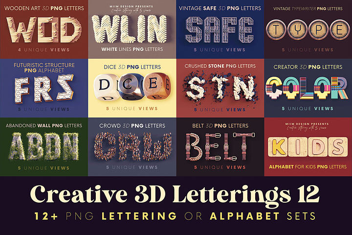 Creative 3D Lettering Bundle 12 – 12 Sets
