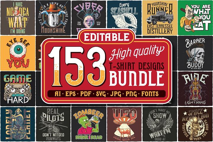 153 Editable Vector T-shirt Designs