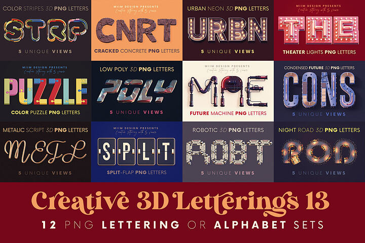 Creative 3D Lettering Bundle 13 – 12 Sets