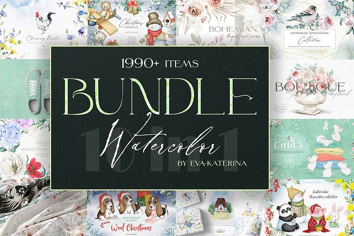 10 Illustration Bundles – 1990 Elements