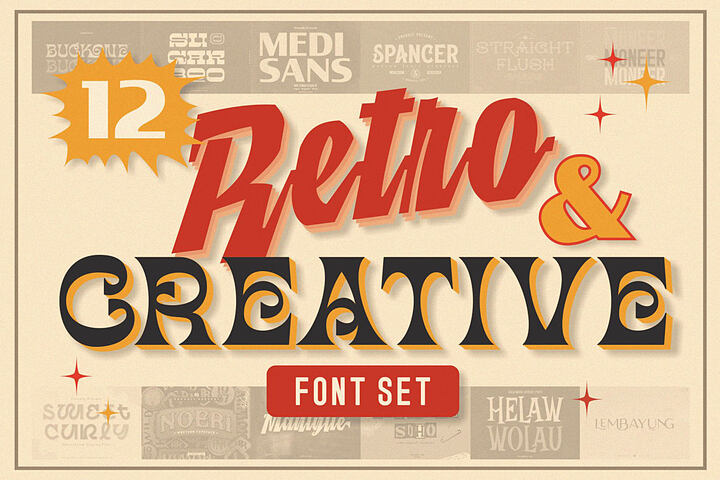 12 Retro and Creative Font Sets