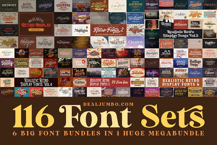 Huge Retro Fonts Bundle – 116 Sets