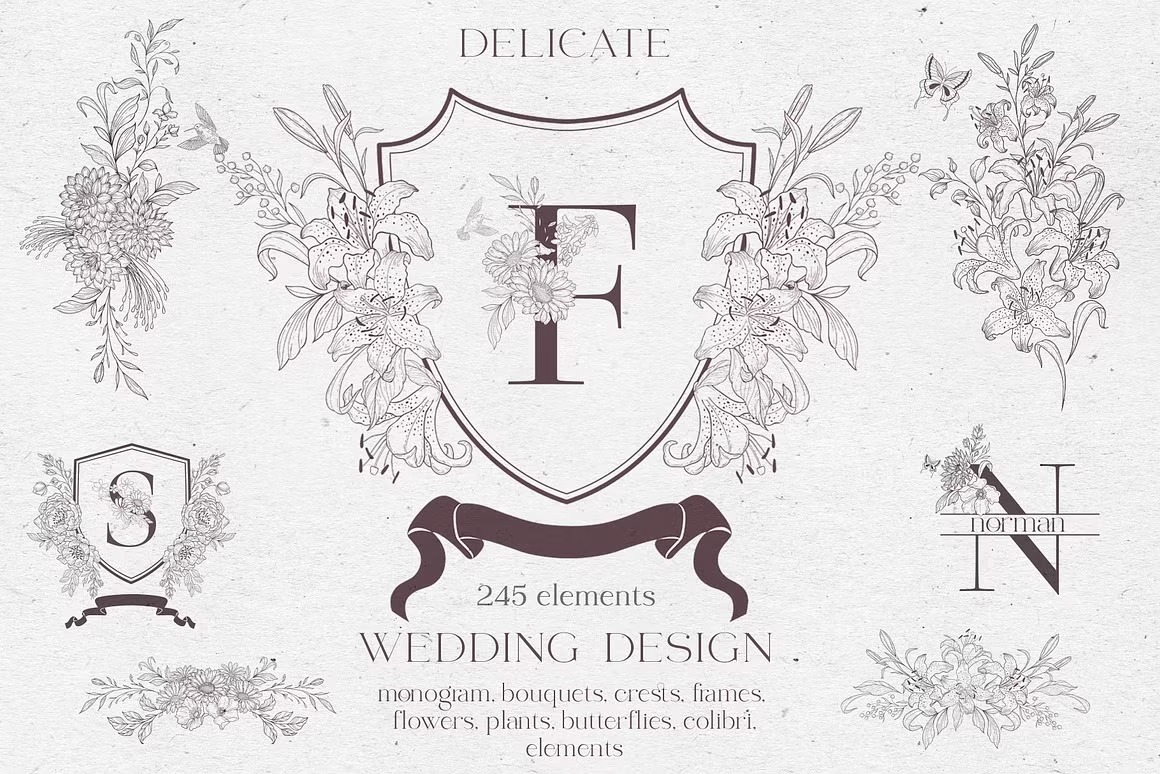 This collection included 245 design elements: 2 kind of Monograms ...