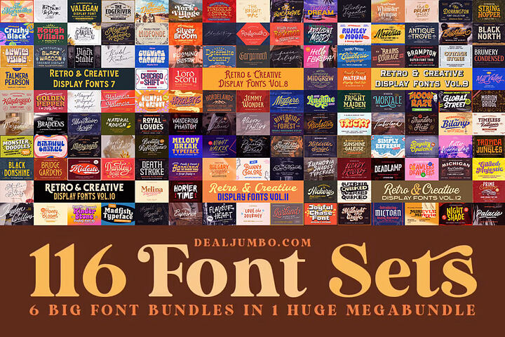 Huge Retro Fonts Bundle 2 – 116 Sets