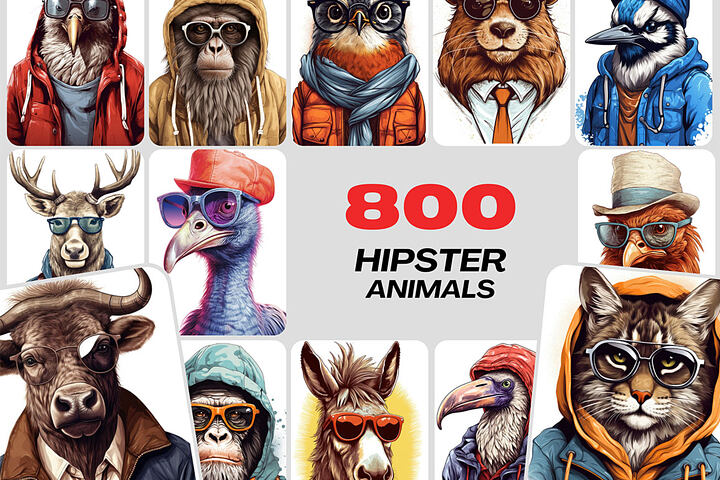 800 Hipster Animal Illustrations