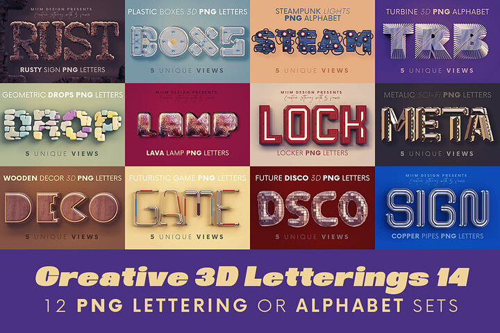 Creative 3D Lettering Bundle 14 – 12 Sets