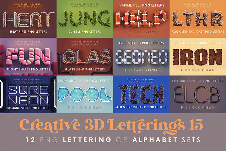 Creative 3D Lettering Bundle 15 – 12 Sets