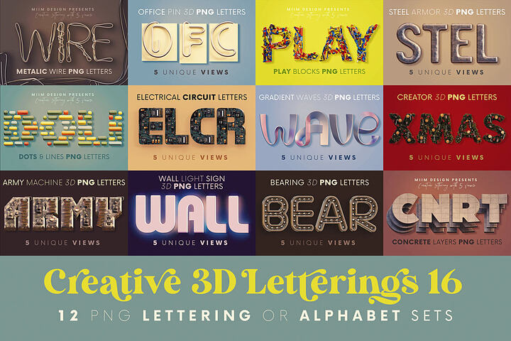 Creative 3D Lettering Bundle 16 – 12 Sets