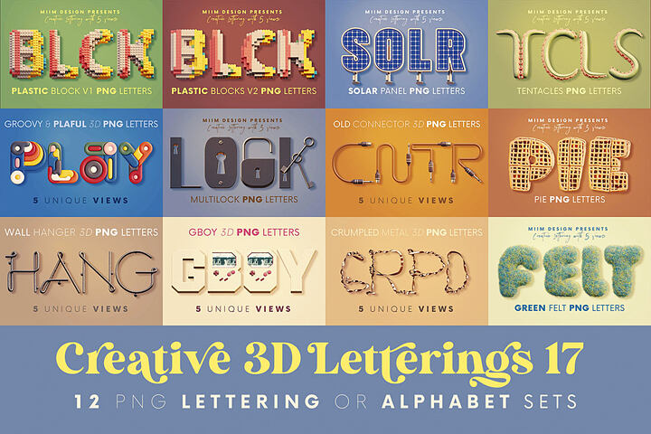 Creative 3D Lettering Bundle 17 – 12 Sets