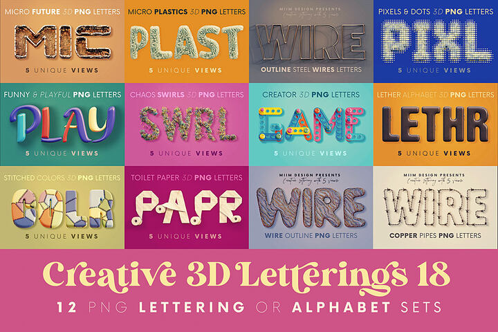 Creative 3D Lettering Bundle 18 – 12 Sets