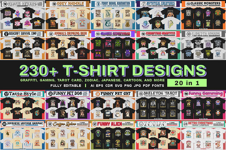 230 T-shirt Designs – 20 in 1