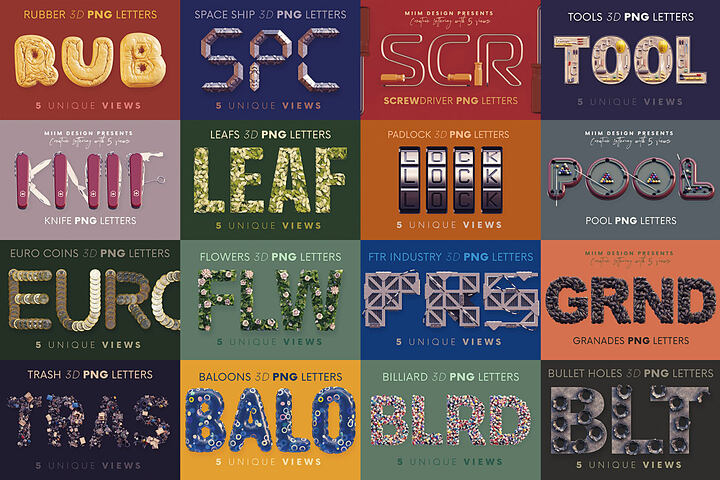 Creative 3D Lettering Bundle 19 – 16 Sets