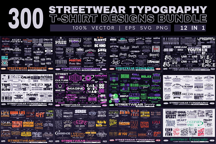 300 Urban Typography T-shirt Designs