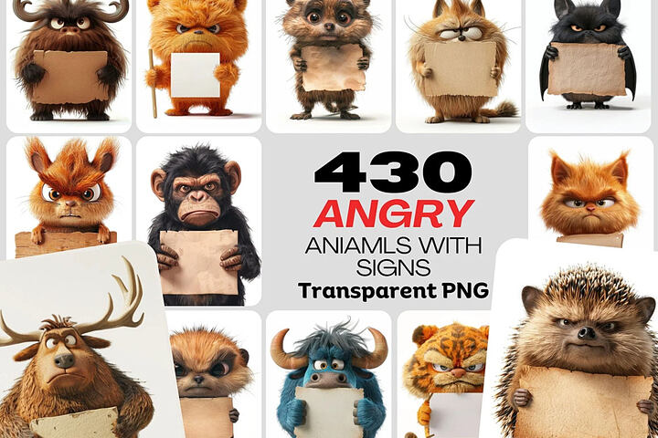430 Angry Animals with Signs