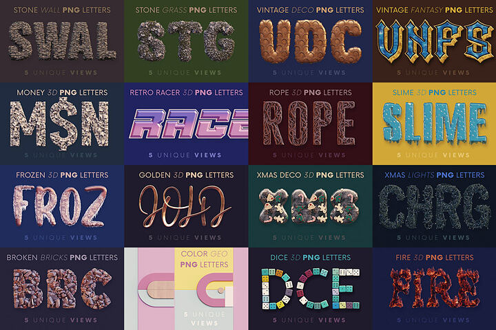 Creative 3D Lettering Bundle 20 – 16 Sets