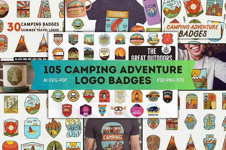 105 Camping Adventure Logo Badges