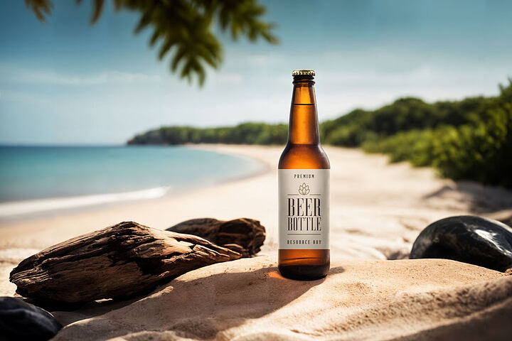 Beer Bottle on the Beach – Free Mockup