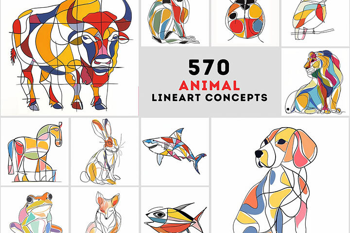 570 Line Art Animal Illustrations