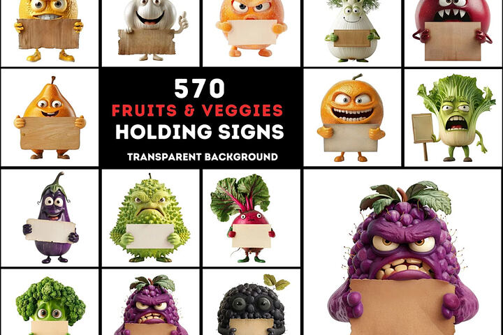 570 Fruits & Veggies Holding Signs