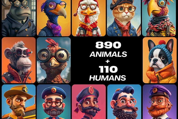 Colorful Cartoon Animals & People