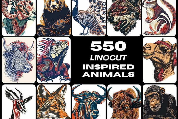 550 Linocut Style Animals