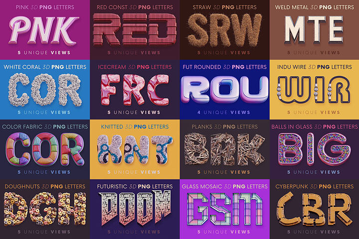 Creative 3D Lettering Bundle 21 – 16 Sets