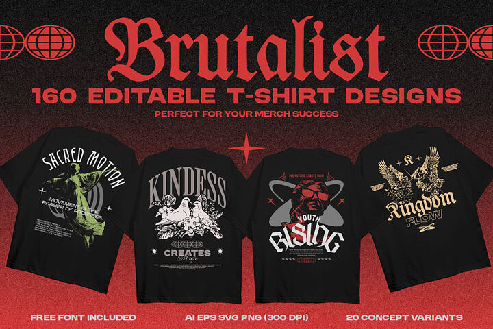 Brutalist – 160 Editable T-Shirt Designs