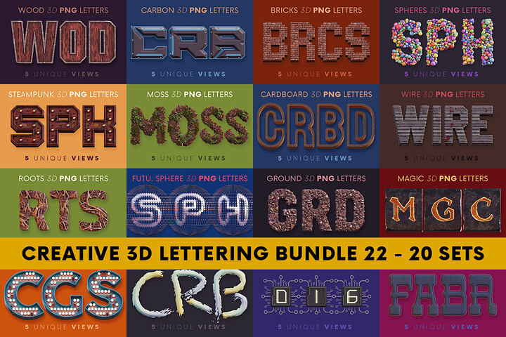 Creative 3D Lettering Bundle 22 - 20 Sets