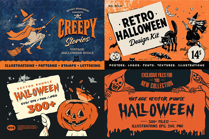 3 Retro Halloween Design Kits