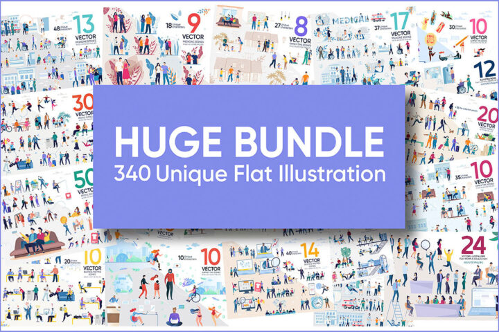340 Unique Flat Illustrations
