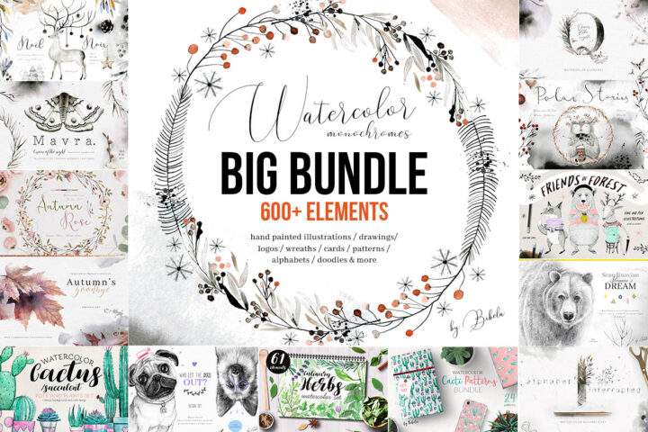 600+ Watercolor Monochrome Designs
