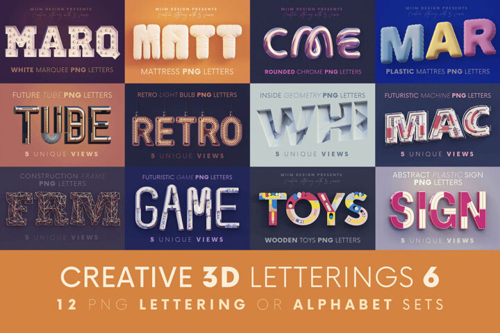 Creative 3D Lettering Bundle 6 – 12 Sets