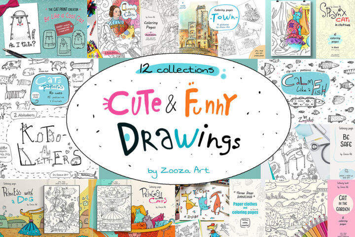 Cute & Funny Drawings – 12 Sets