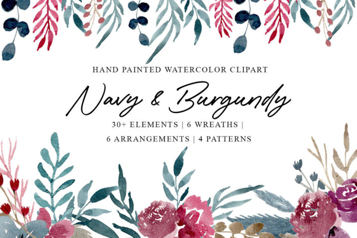 Free Navy & Burgundy Watercolor Set