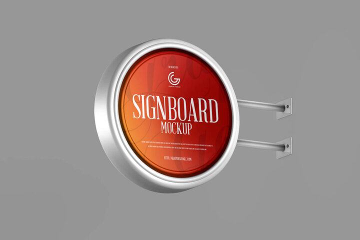 Round Metallic Signboard – Free Mockup