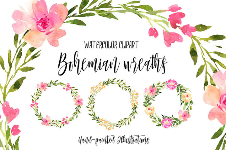 Free Watercolor Bohemian Wreaths