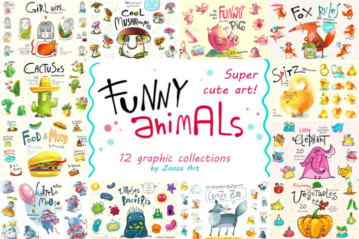 Funny Animals & Cute Art – 12 Sets