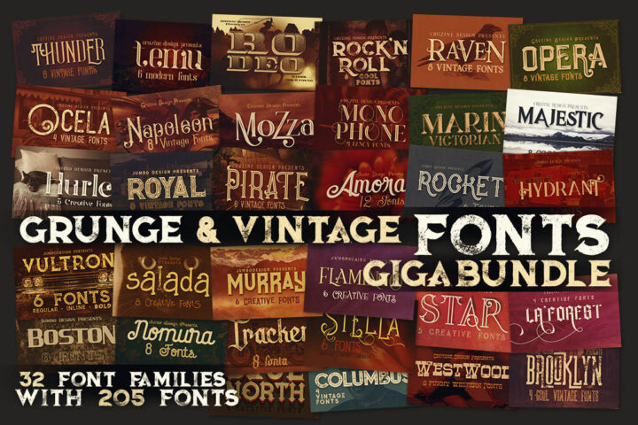 Grunge & Vintage Fonts Giga Bundle