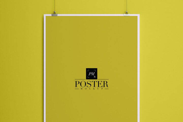Poster Hanging with Clips – Free Mockup